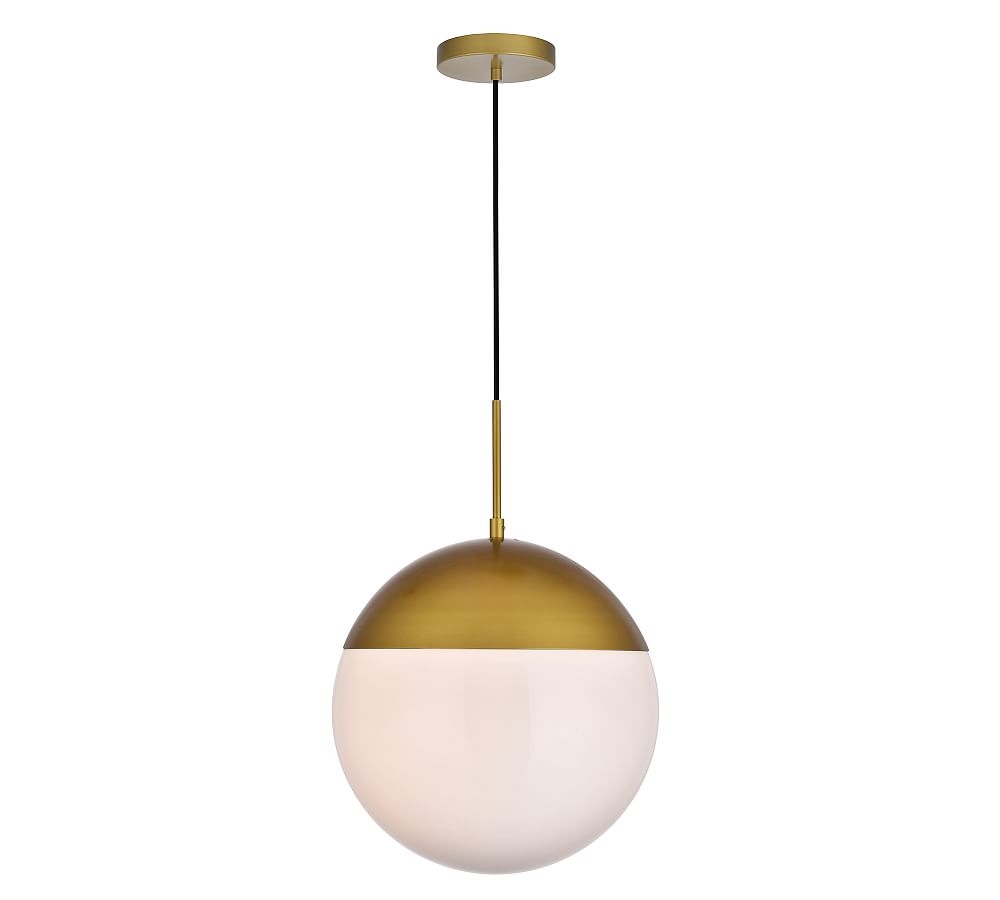 Dorland Glass Globe Pendant, 14", Brass with Frosted White Glass - Image 0