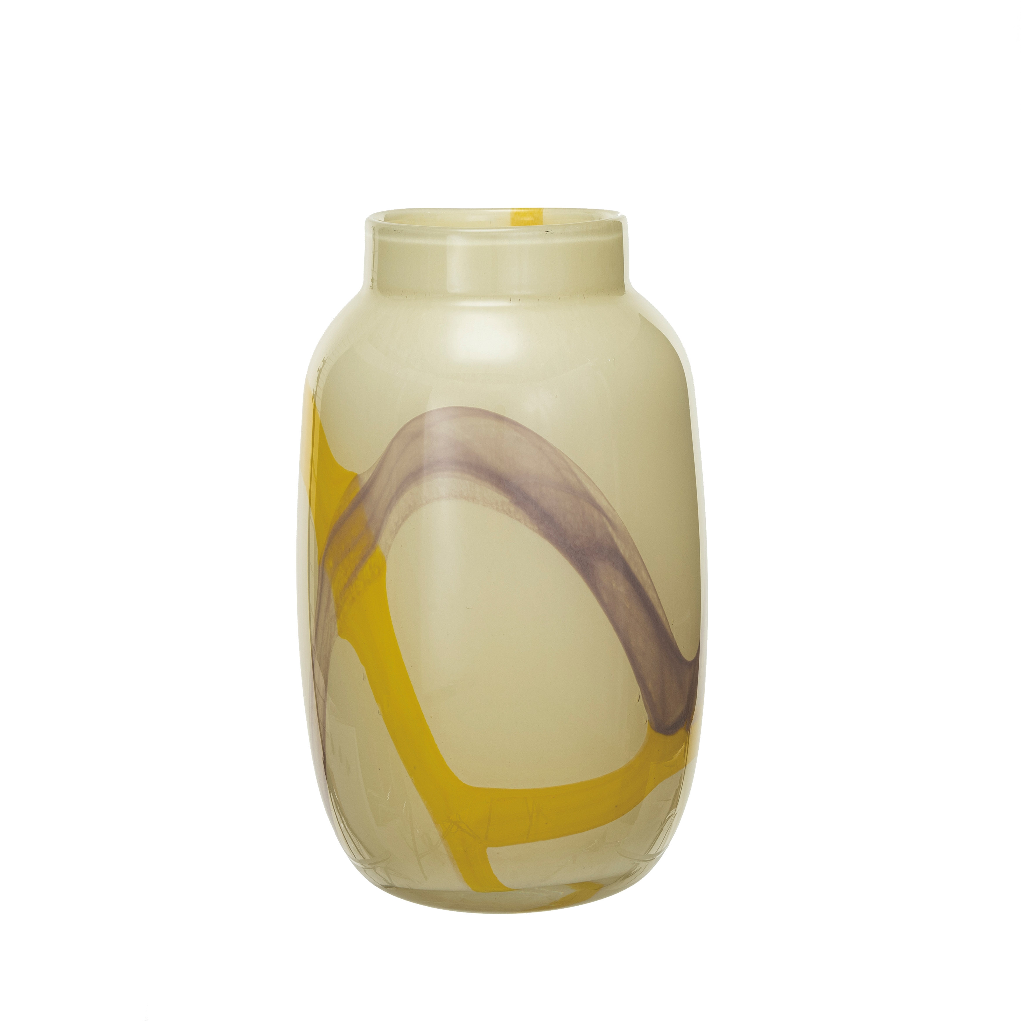 Decorative Glass Vase with Abstract Design, Yellow and Purple - Image 0