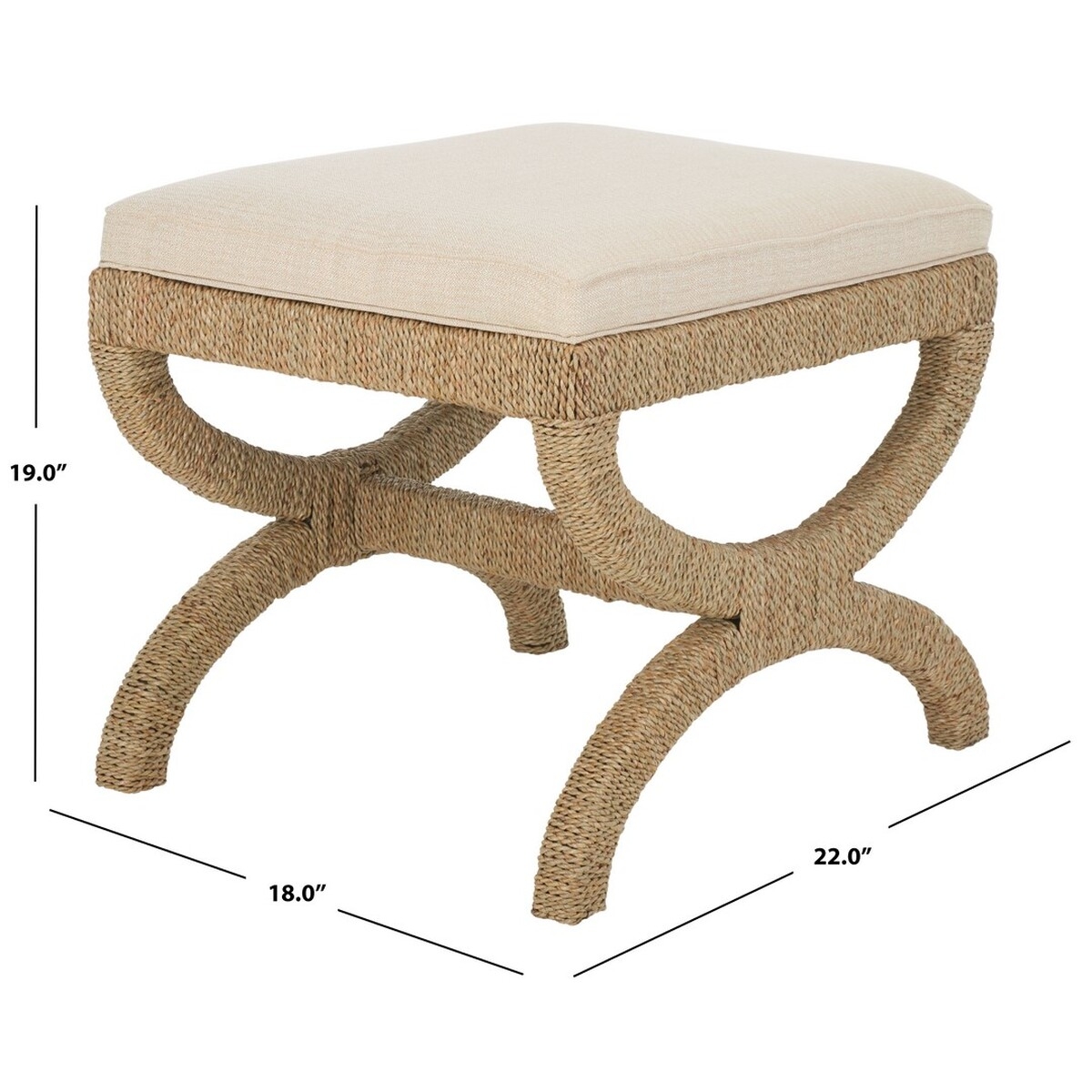 Aikan Woven Sea Grass Ottoman - Natural / Beige - Safavieh - Image 6