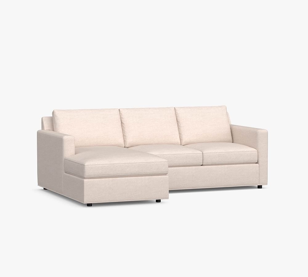 Sanford Square Arm Upholstered Right Arm Sofa with Chaise Sectional, Polyester Wrapped Cushions, Performance Heathered Tweed Pebble - Image 0