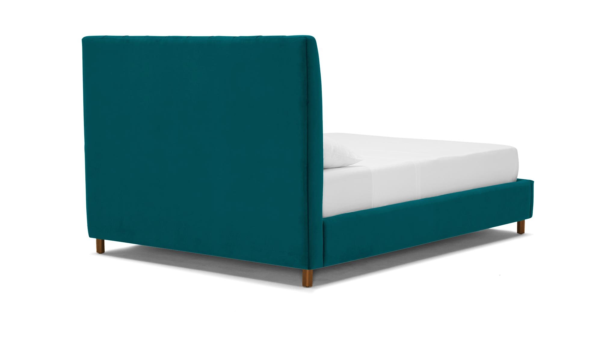 Blue Lotta Mid Century Modern Bed - Lucky Turquoise - Mocha - Queen - Image 3