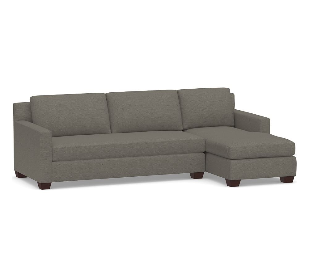 York Square Arm Upholstered Left Arm Loveseat with Chaise Sectional, Bench Cushion, Down Blend Wrapped Cushions, Chunky Basketweave Metal - Image 0