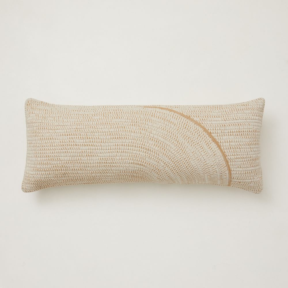 Outdoor Woven Arches Pillow, 14"x36", Natural - Image 0