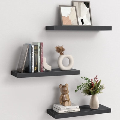 Wall Shelves Black, Floating Shelves With Invisible Metal Brackets For Bedroom, Bathroom, Living Room And Kitchen, 3 Sets.White - Image 0