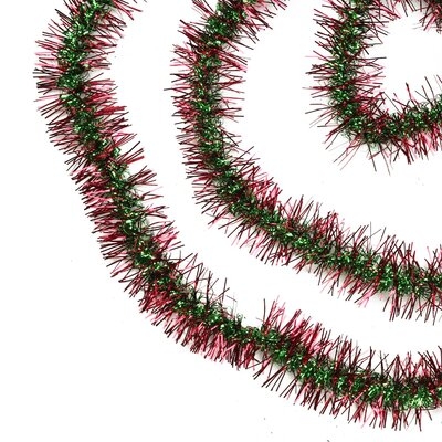 50' Festive Shiny Red with Green Spiral Center Christmas Tinsel Garland - Unlit - 2 Ply - Image 0