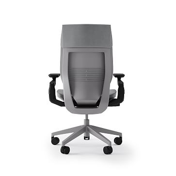 Steelcase Gesture Task Chair w Lumbar, Hard Casters Black Frame Medium Grey Upholstered Back / Polished Aluminum - Image 2