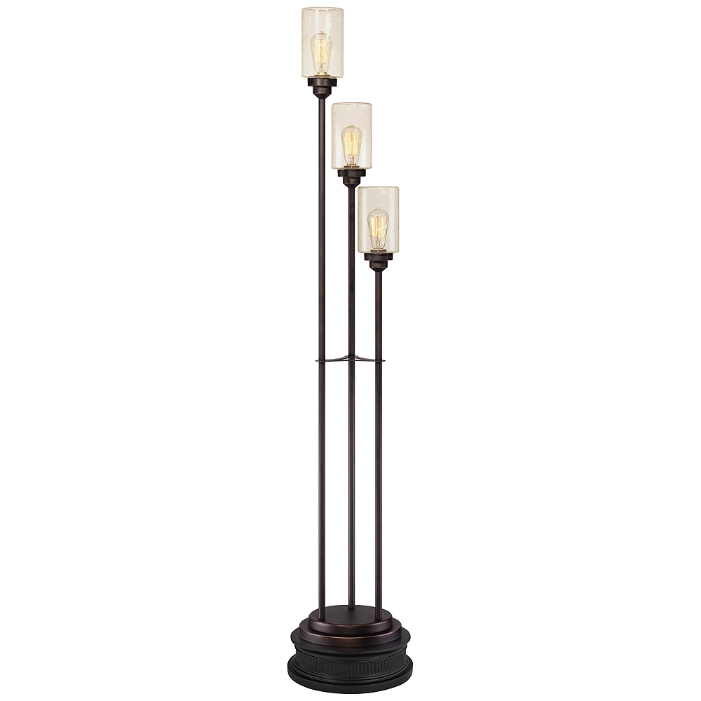 Franklin Iron 70.4" Bronze Seeded Glass 3-Light Floor Lamp with Riser - Image 0