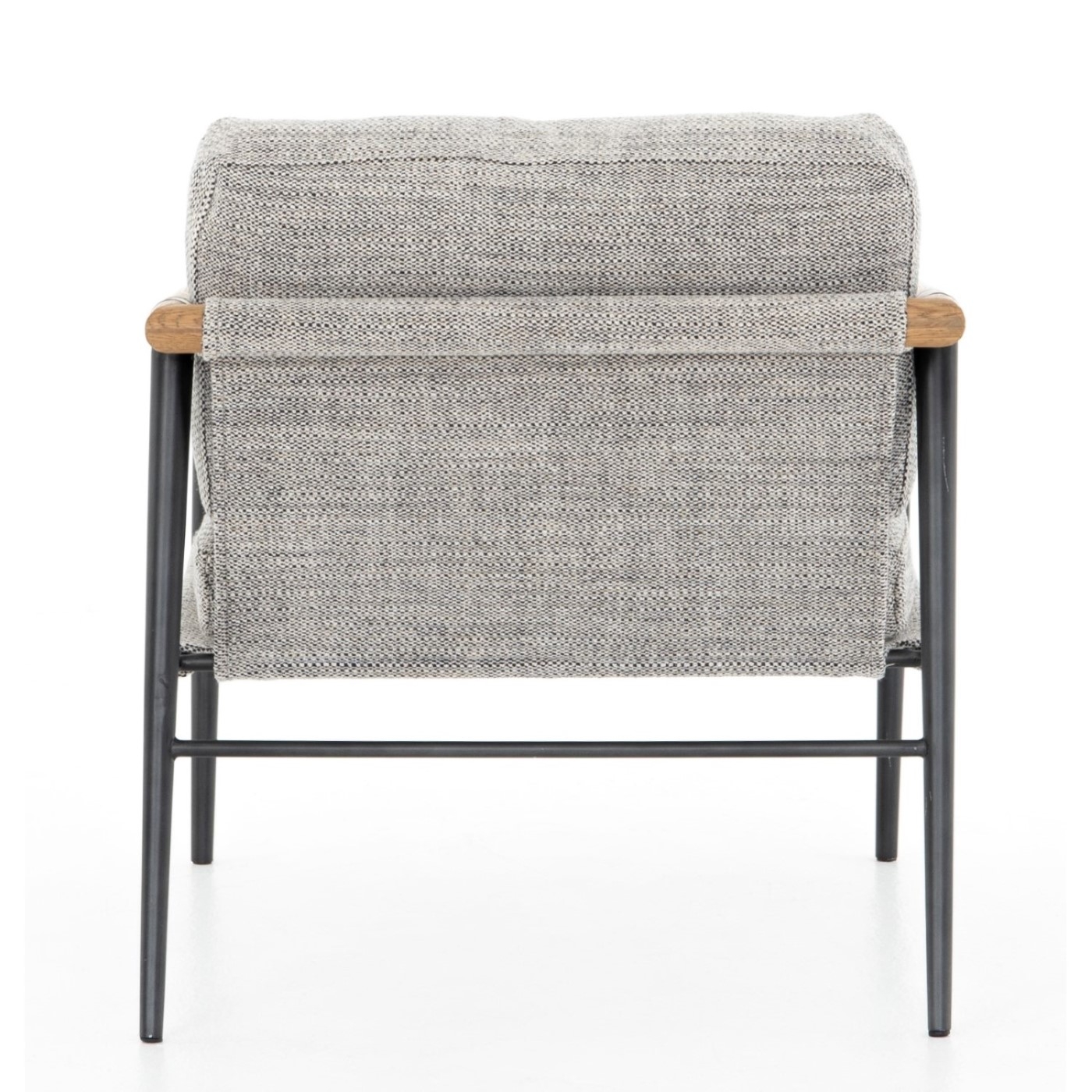 Zander Modern Classic Grey Upholstered Oak Wood Steel Arm Chair - Image 4