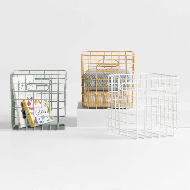 Outline White Wire Metal Storage Bin with Handles - Image 1