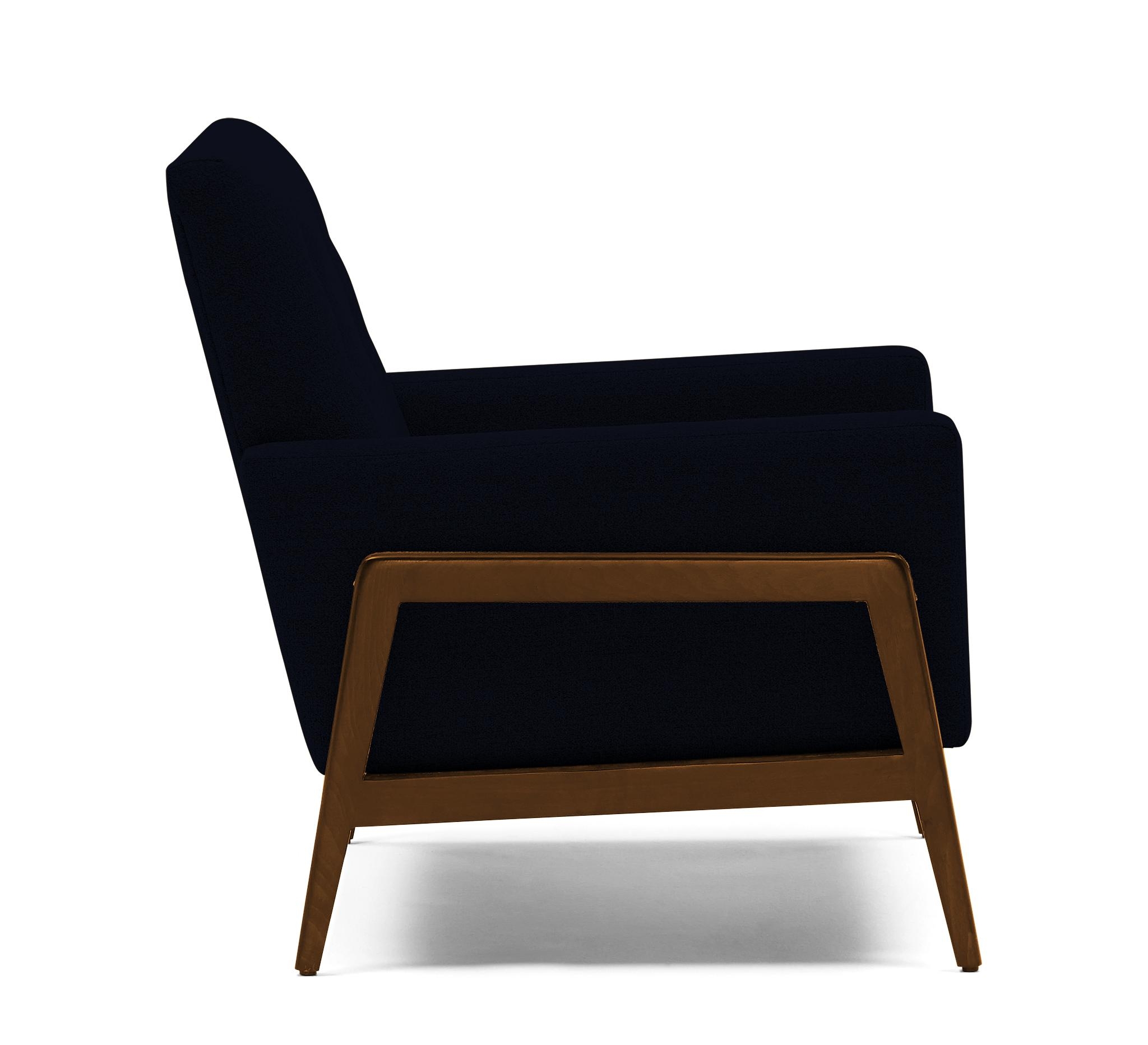 Blue Clyde Mid Century Modern Chair - Sunbrella Premier Indigo - Mocha - Image 2