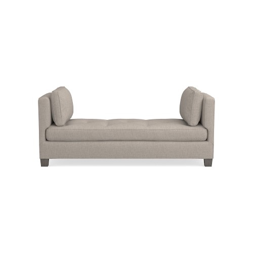 Wilshire Settee, Standard Cushion, Perennials Performance Melange Weave, Light Sand, Grey Leg - Image 0