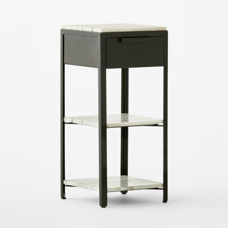 Kessi Black Metal and White Marble Side Table with Drawer - Image 4