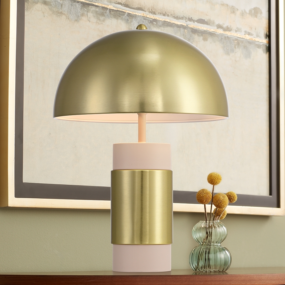 Delia 16" High Antique Brass Mushroom Accent Table Lamp - Image 0
