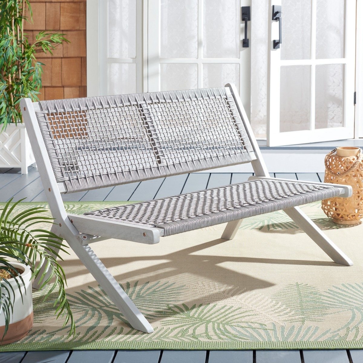 Kobina Outdoor Bench - Grey/Grey - Safavieh - Image 1