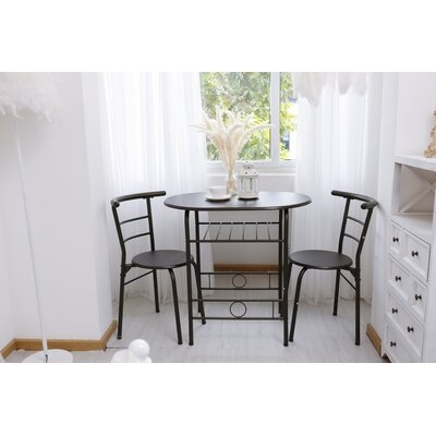 3 Pieces Kitchen Table Set, Couple Dining Round Table Set With Metal Frame And Shelf Storage - Image 0