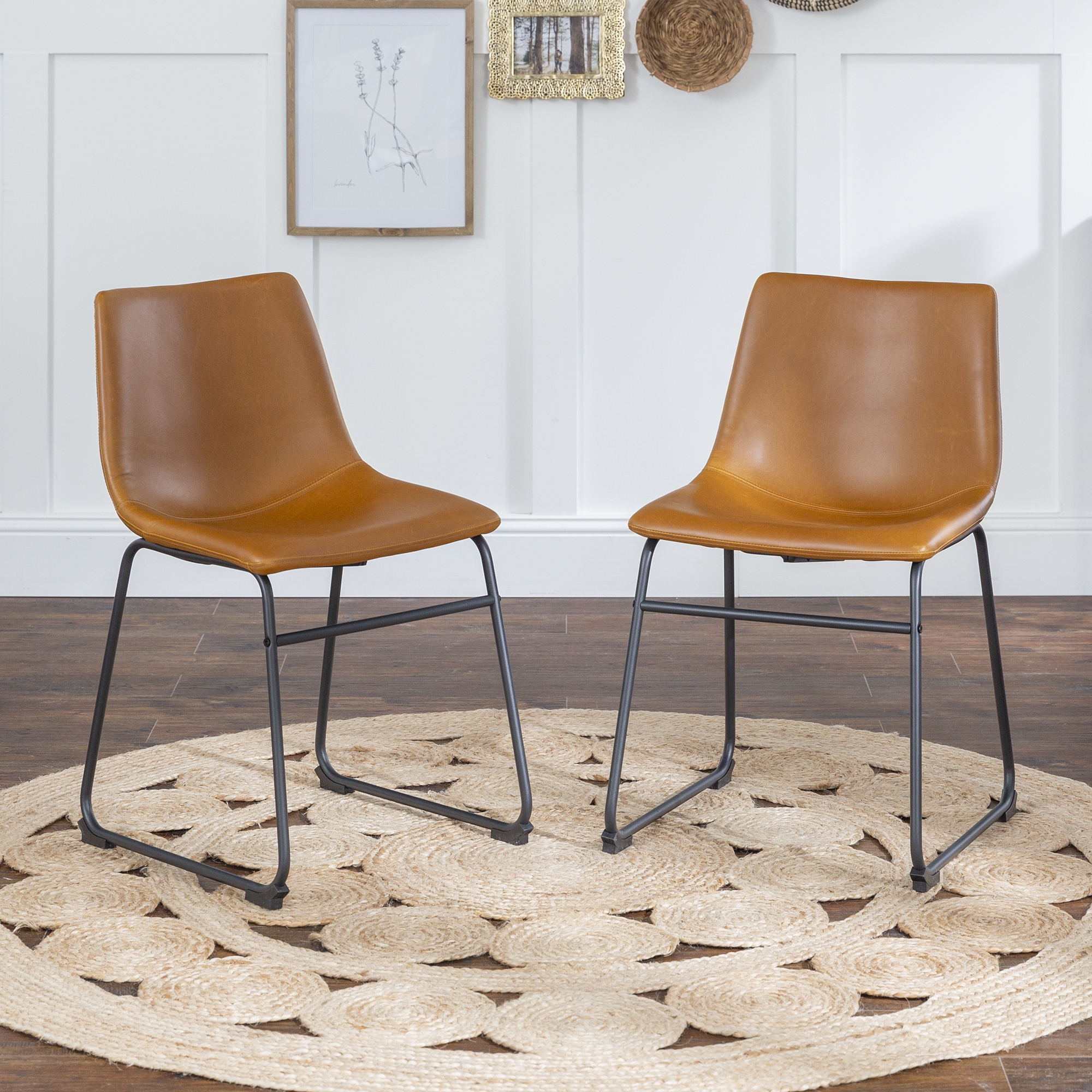 18" Industrial Faux Leather Dining Chair, Set of 2 - Whiskey Brown - Image 4