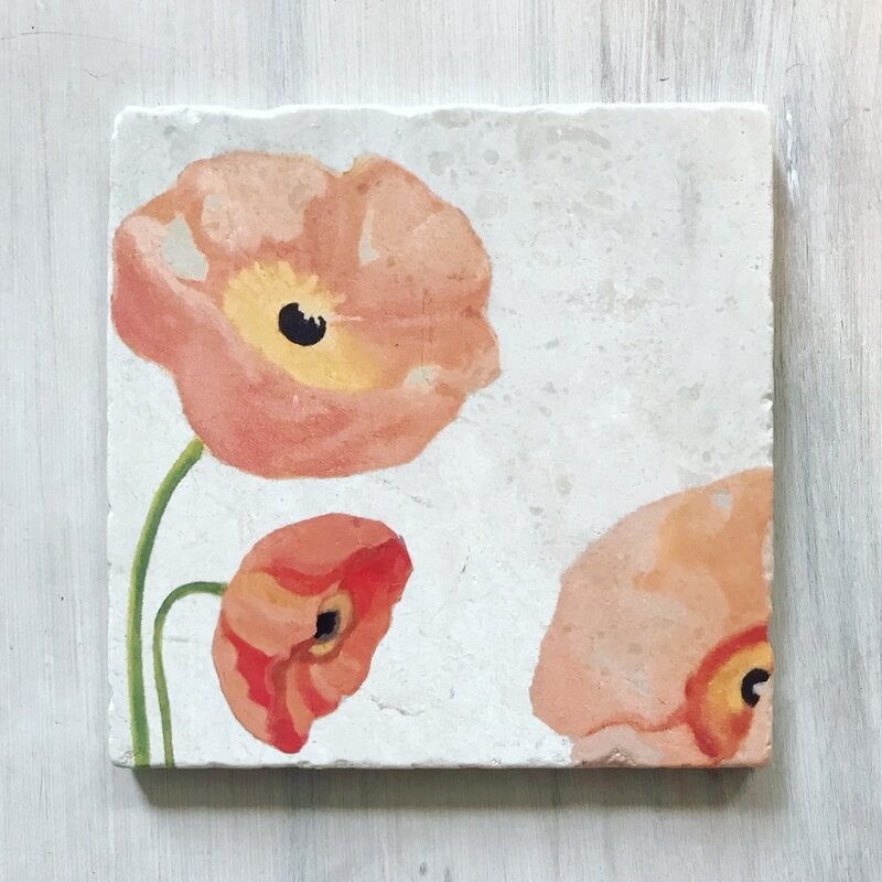 India & Purry Poppies on Snow Trivet - Image 0