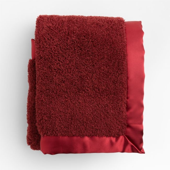 Satin Trim Luminous Red Plush Baby Stroller Blanket - Image 0