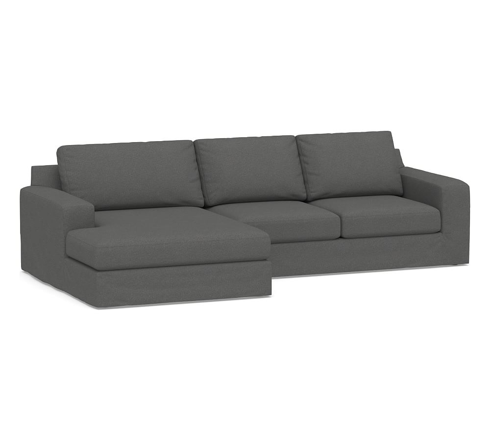 Big Sur Square Arm Slipcovered Right Arm Loveseat with Double Chaise SCT, Down Blend Wrapped Cushions, Park Weave Charcoal - Image 0