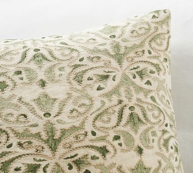 Reilley Linen Embroidered Pillow Cover, 22 x 22", Sage - Image 1