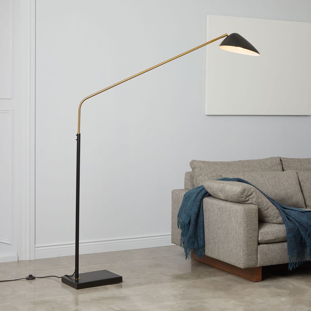 Overarching Curvilinear Mid Century Floor Lamp, Black & Brass - Image 0