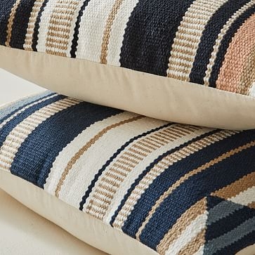 Woven Stripes Pillow Cover, 20"x20", Midnight, Set of 2 - Image 2