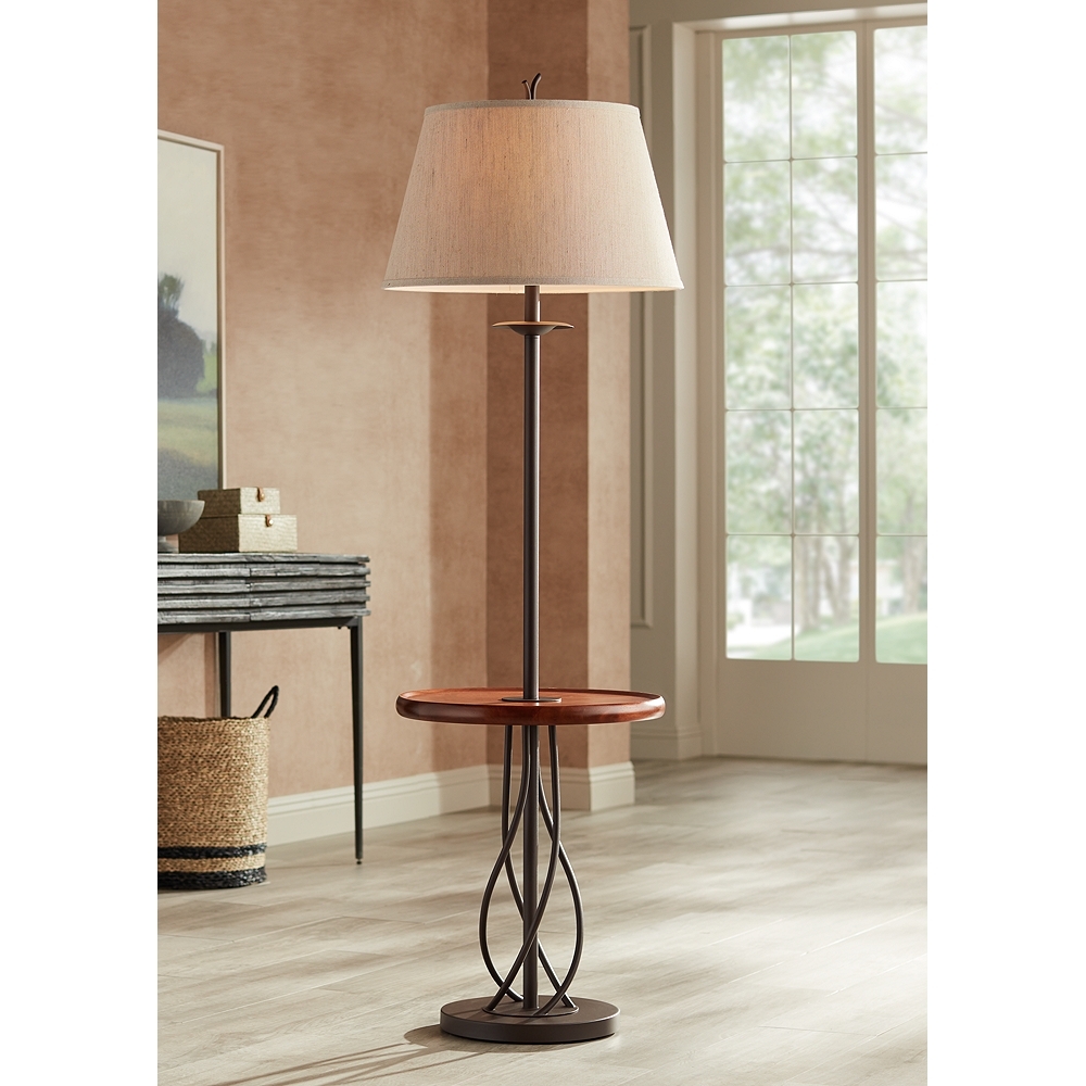 Franklin Iron Twist 63 1/2" Metal and Walnut Tray Table Floor Lamp - Image 0