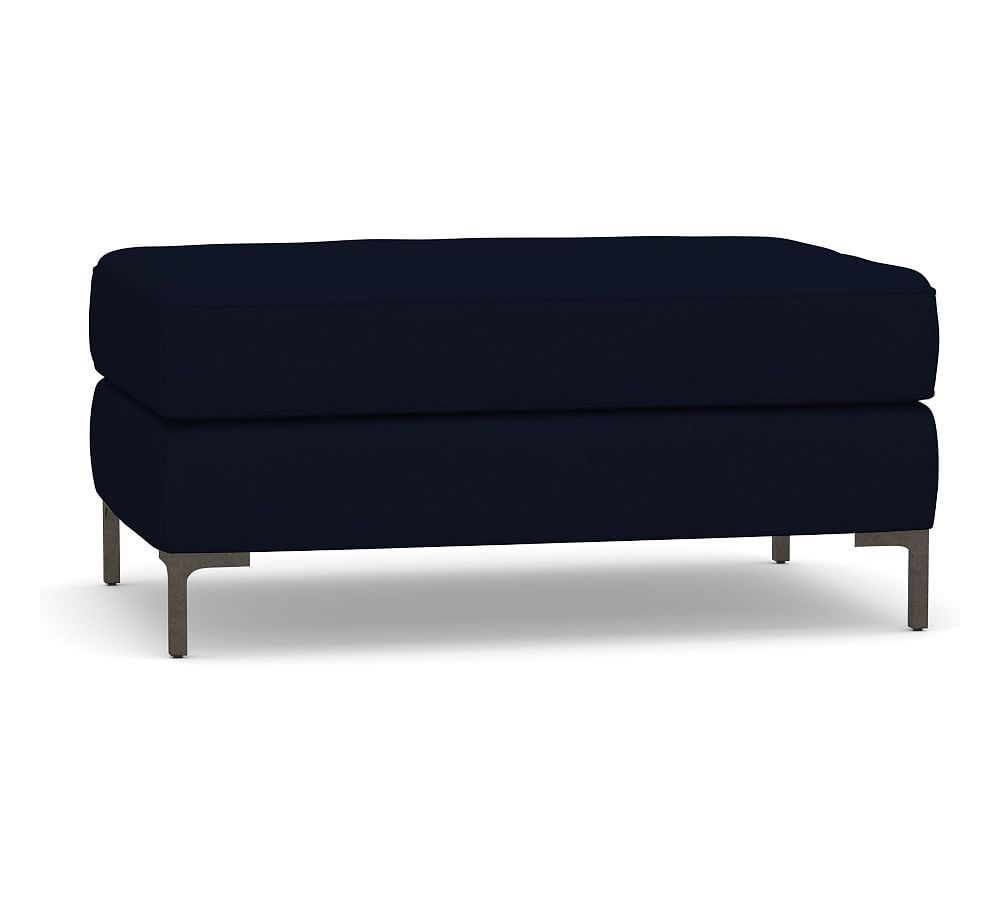 Jake Upholstered Ottoman with Bronze Legs, Polyester Wrapped Cushions, Performance Everydaylinen(TM) Navy - Image 0