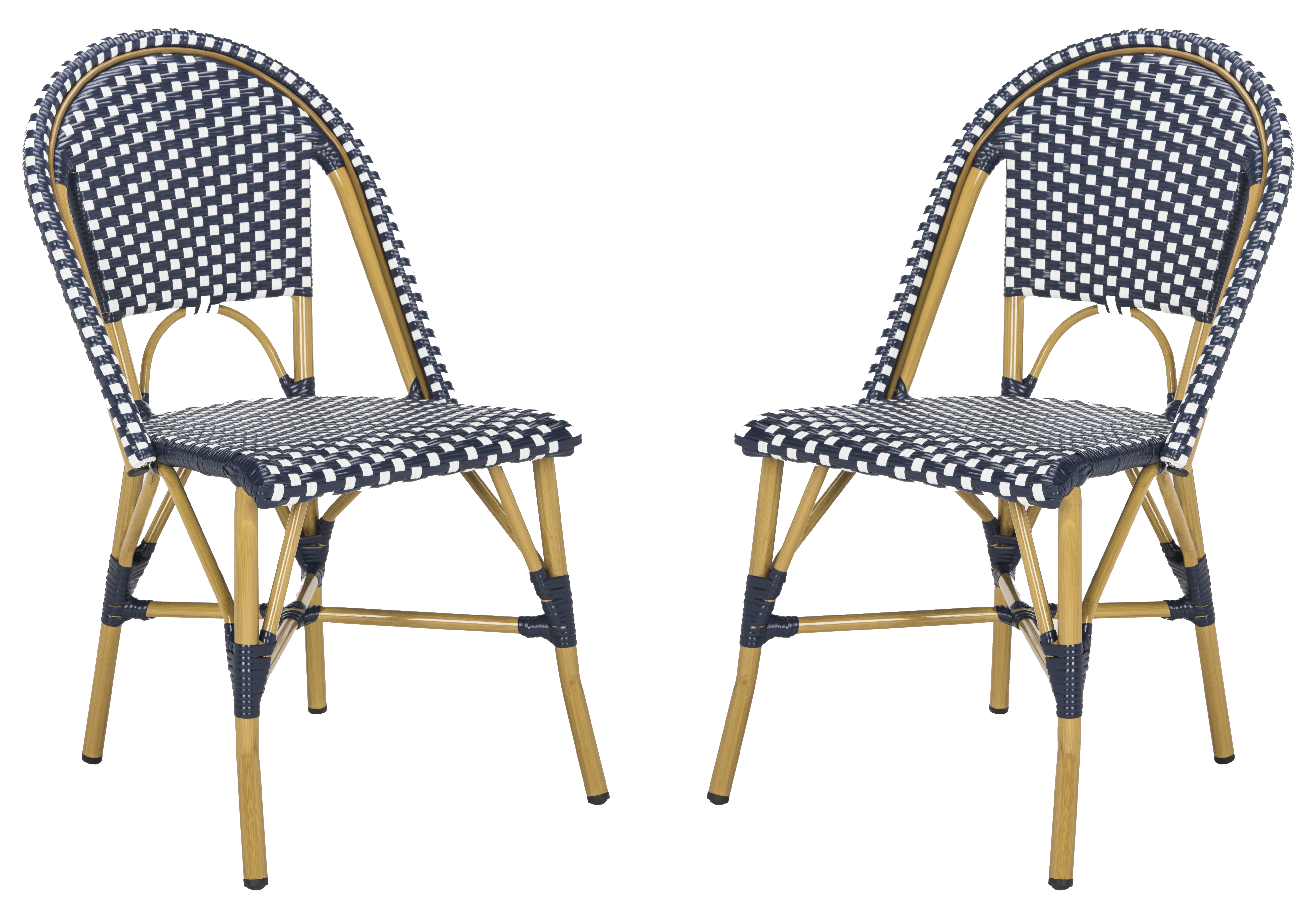 Salcha Indoor-Outdoor French Bistro Stacking Side Chair - Navy/White/Light Brown - Arlo Home - Image 0