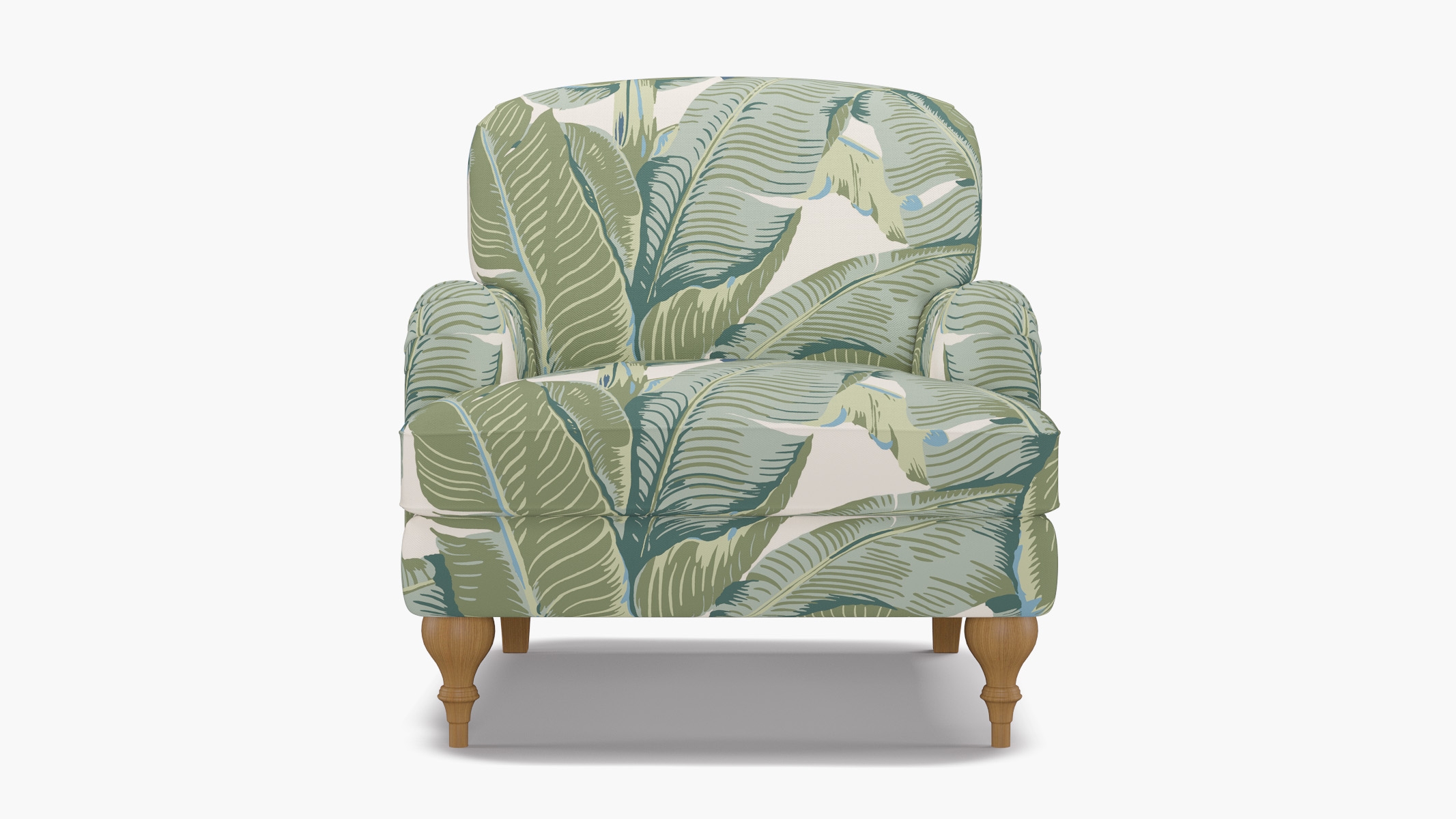 English Roll Arm Chair, Pistachio Martinique®, Natural Turned Wood Leg - Image 0