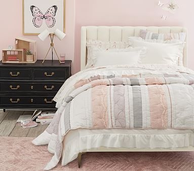 Avalon Upholstered Bed, Full, Linen Blend, Pale Pink - Image 1