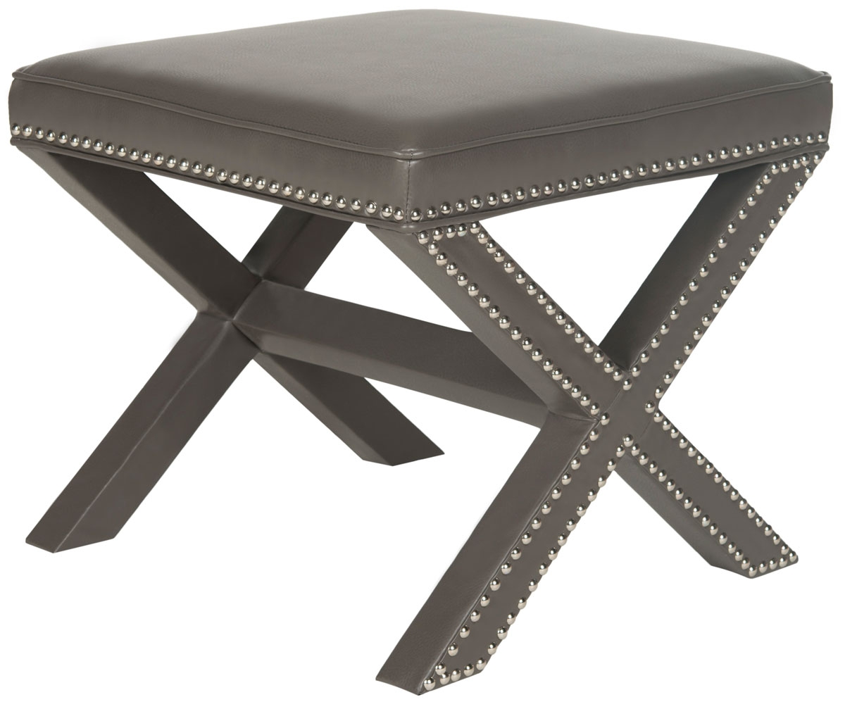 Palmer Leather Ottoman - Silver Nail Heads - Grey - Arlo Home - Image 1