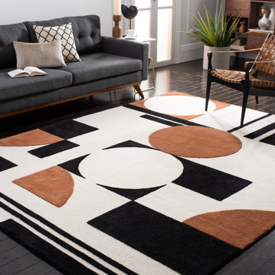 Daventry Geometric Handmade Tufted Wool Ivory/Black Area Rug - Image 0
