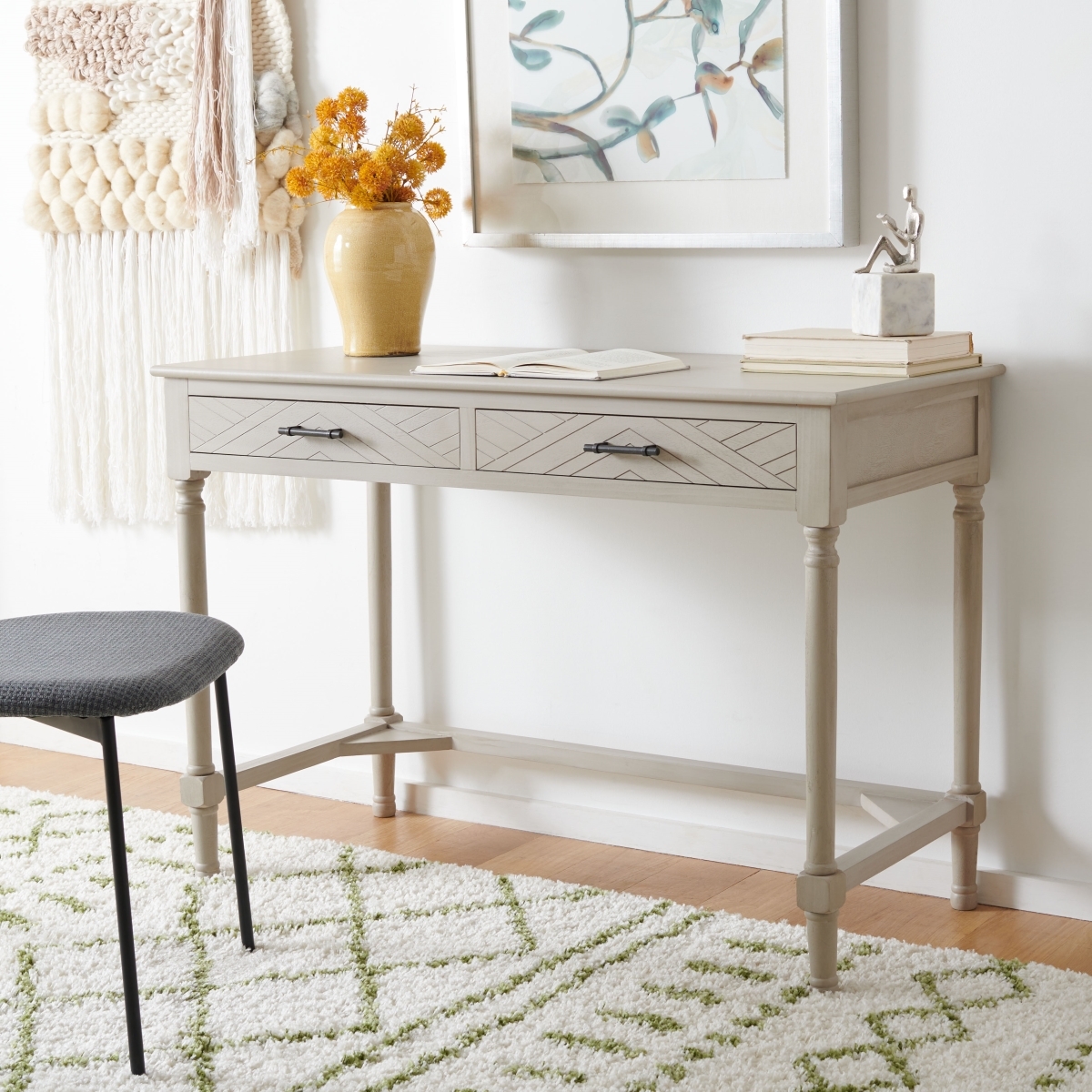 Mckinlee 2 Drawer Desk - Taupe - Safavieh - Image 1