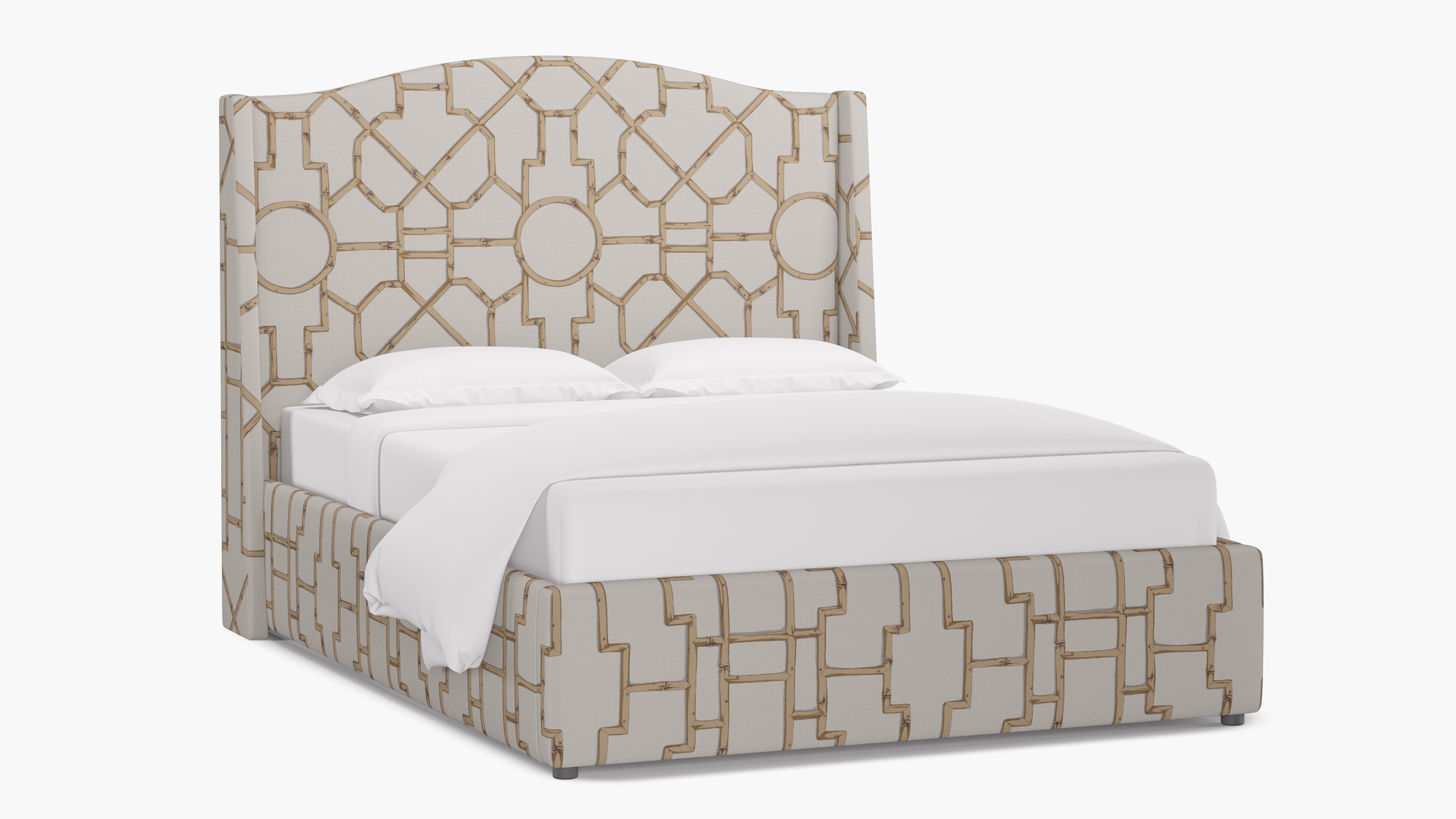 Curved Wingback Bed, Tan Baldwin Bamboo, Twin - Image 1