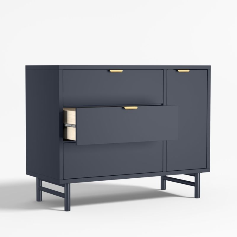 Classic Deep Navy Blue Wood 3-Drawer Kids Dresser with Door - Image 2