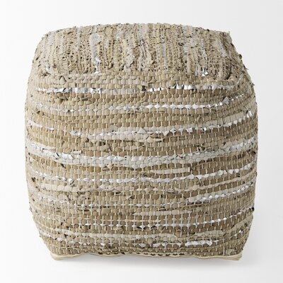 Tharp 16.0L X 16.0W X 16.0H Taupe/Silver Leather And Cotton Pouf - Image 0