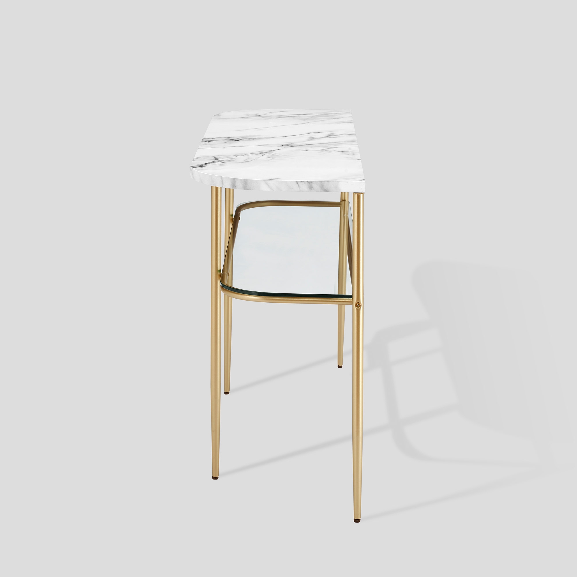 52" Curved Faux Marble, Glass and Metal Entry Table - Calacatta Marble/ Gold - Image 4