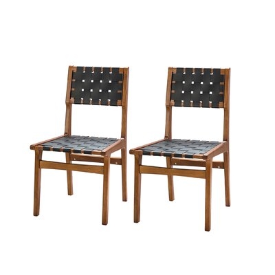 Keyaan Faux Leather Woven Dining Chair With Rubber Wood Legs Set Of 2 - Image 0