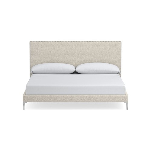 Brooklyn 47 Low Nontufted Bed, King, Perennials Performance Chenille Weave, Ivory, Polished Nickel - Image 0