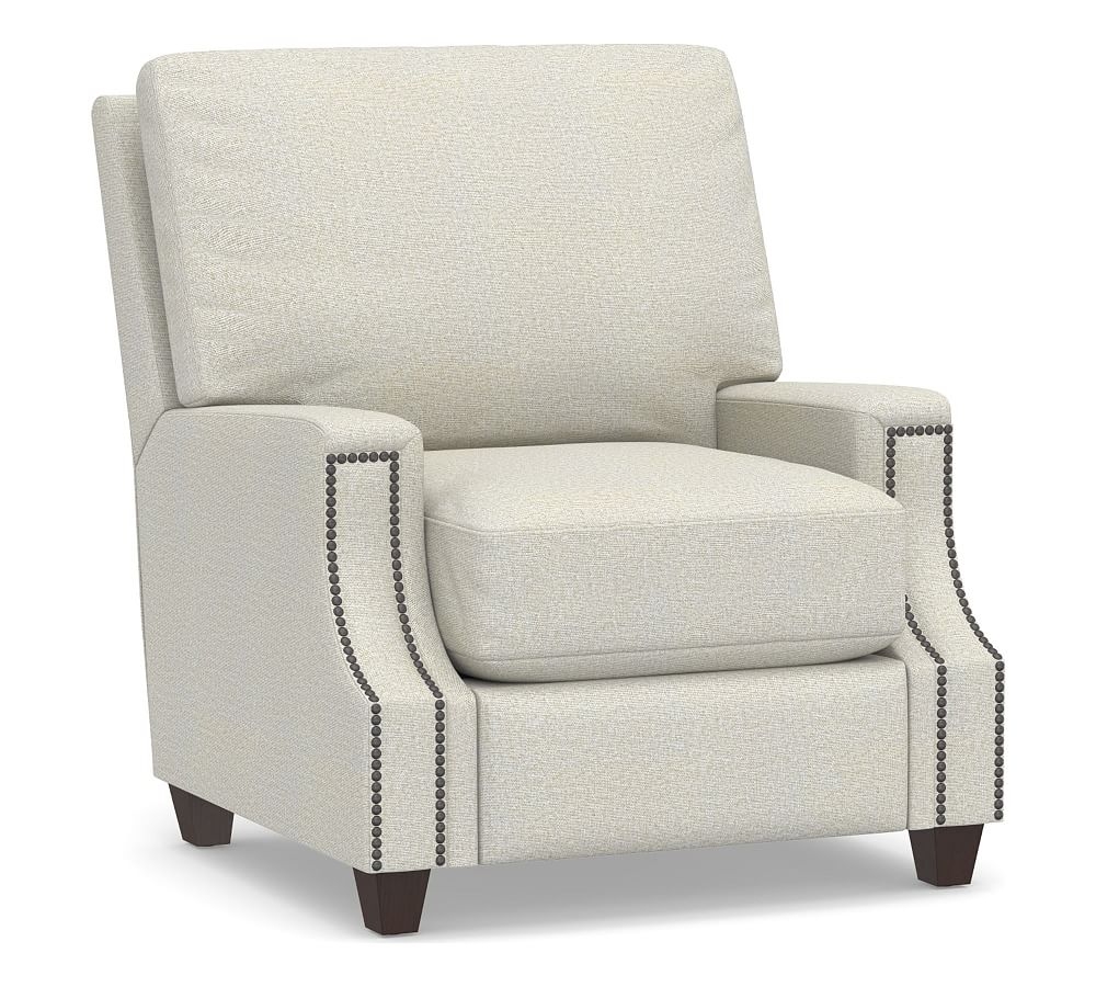 James Square Arm Upholstered Recliner, Down Blend Wrapped Cushions, Performance Heathered Basketweave Dove - Image 0