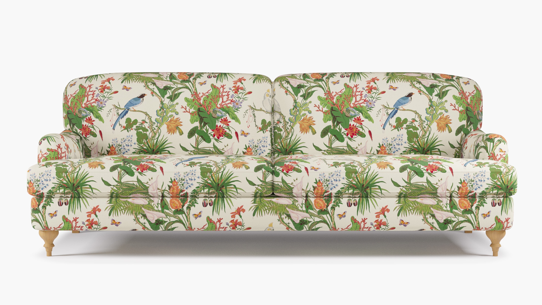 English Roll Arm Sofa, White Cinque Terra, Natural Turned Wood Leg - Image 0