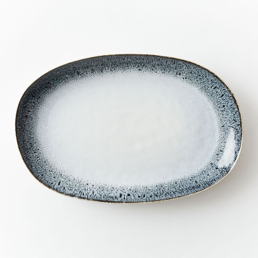 Reactive Glaze Large Oval Platter, Black + White - Image 0