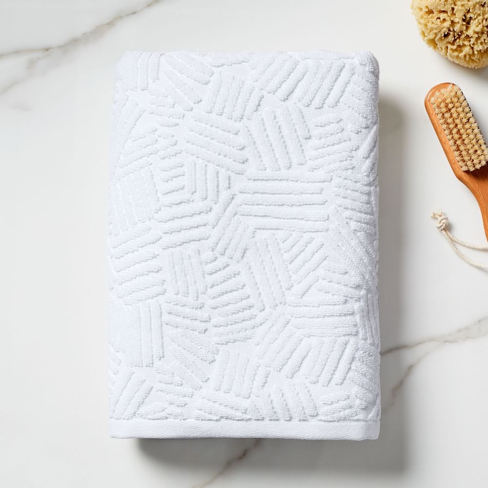 Organic Dashed Lines Sculpted Towel, Bath Towel, White - Image 0