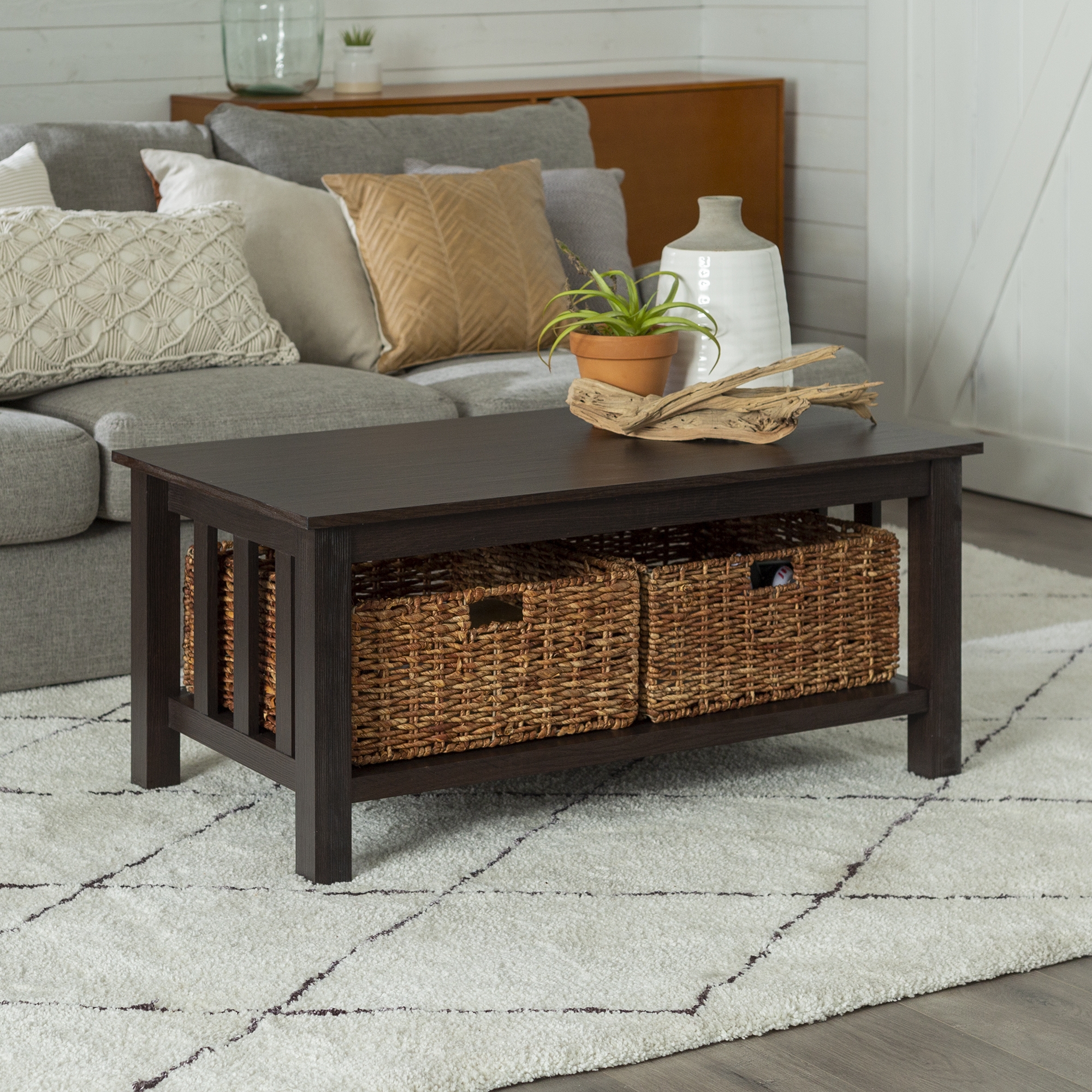 Mission Storage Coffee Table with Baskets - Espresso - Image 6