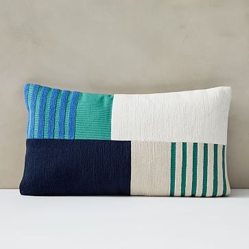 Corded Striped Blocks Pillow Cover, 12"x21", Midnight - Image 0