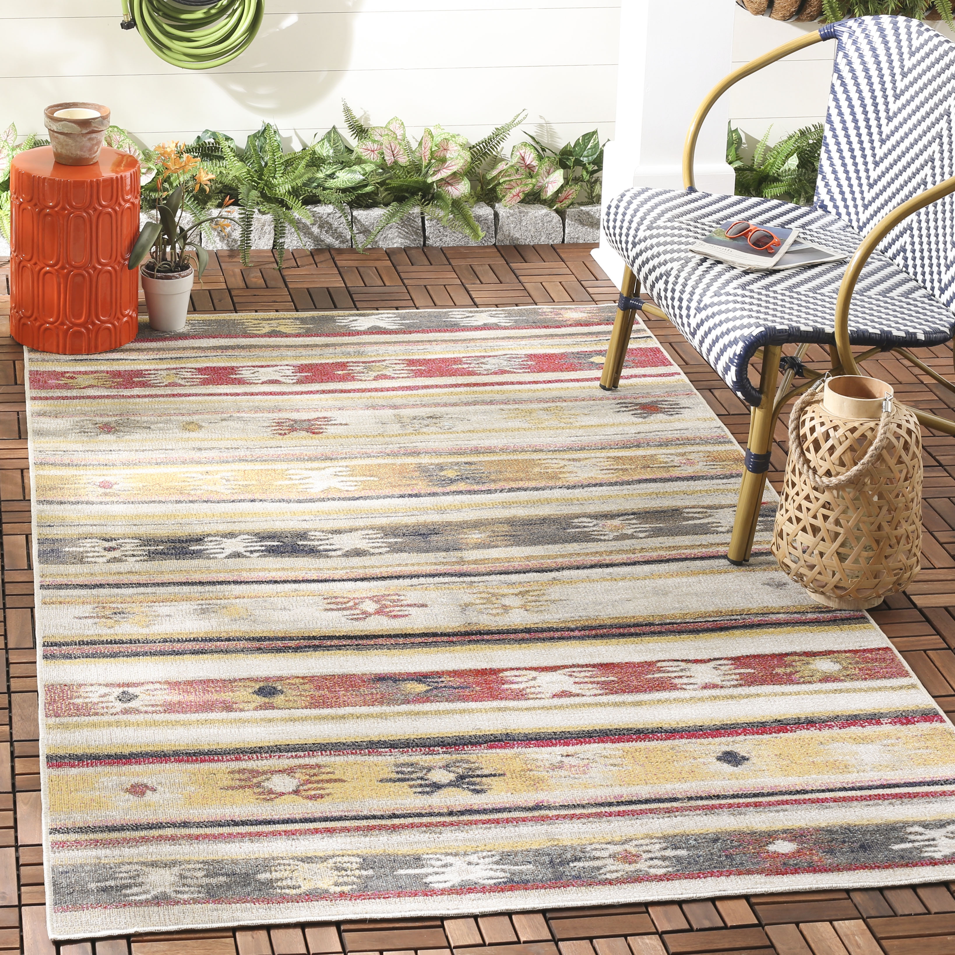 Arlo Home Indoor/Outdoor Woven Area Rug, MTG238E, Taupe/Multi,  5' 1" X 7' 6" - Image 1