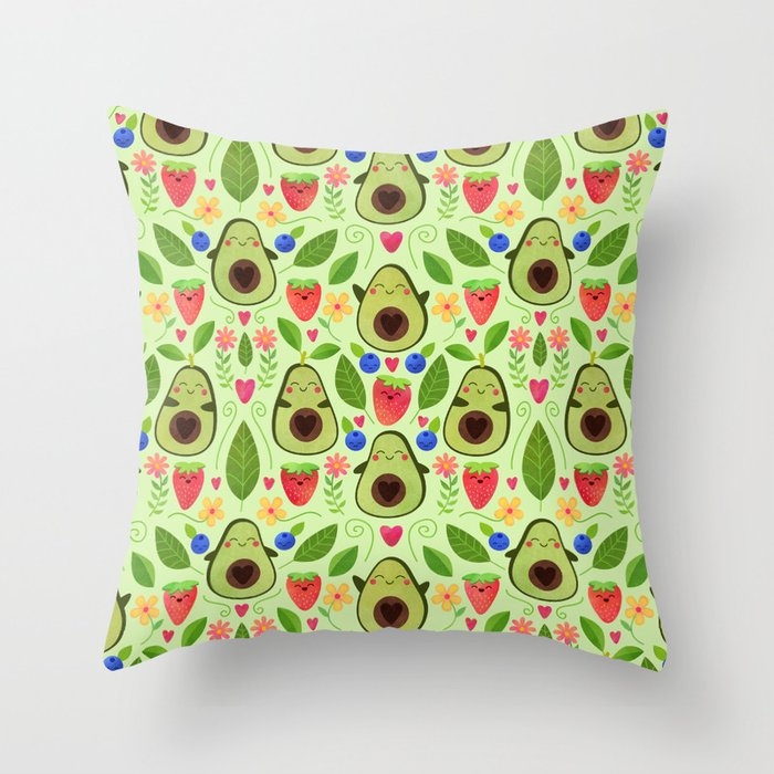 Happy Avocados Throw Pillow by Elisabeth Fredriksson - Cover (20" x 20") With Pillow Insert - Outdoor Pillow - Image 0