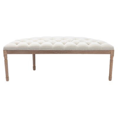 French Vintage Style Linen Upholstered Semi-Circle Entryway Bench With Solid Rubberwood Legs And Tufted Cushion For Living Room Hallway - Image 0
