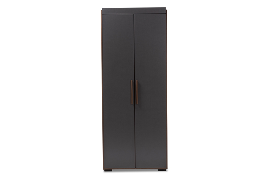 Rikke Modern and Contemporary Two-Tone Gray and Walnut Finished Wood 7-Shelf Wardrobe Storage Cabinet - Image 3